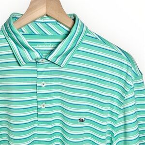 Vineyard Vines Men's Golf Polo Shirt Size XL Green Striped Performance Sankaty